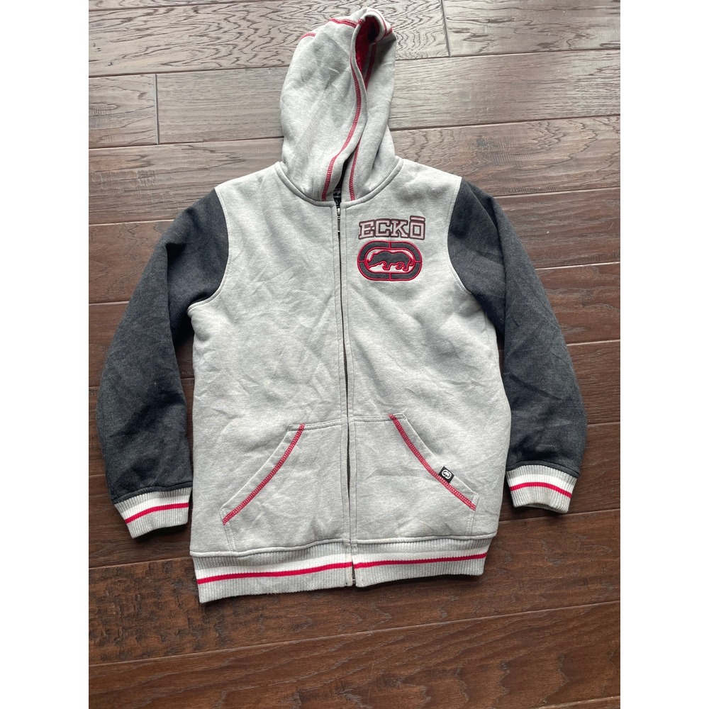 Ecko Unltd Sherpa Lined Zip Hoodie Gray Black Full Zip Jacket Youth Large
